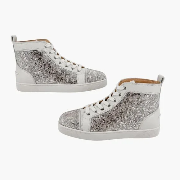Christian Louboutin Louis Strass High Top Sneakers Size 40 US 10 White Crystal - Picture 9 of 15